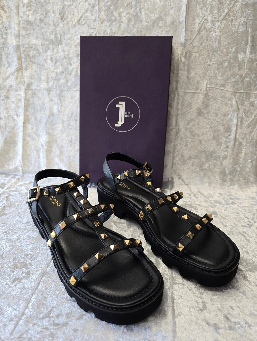Jon Josef Alcon Black Leather Strappy Sandals
